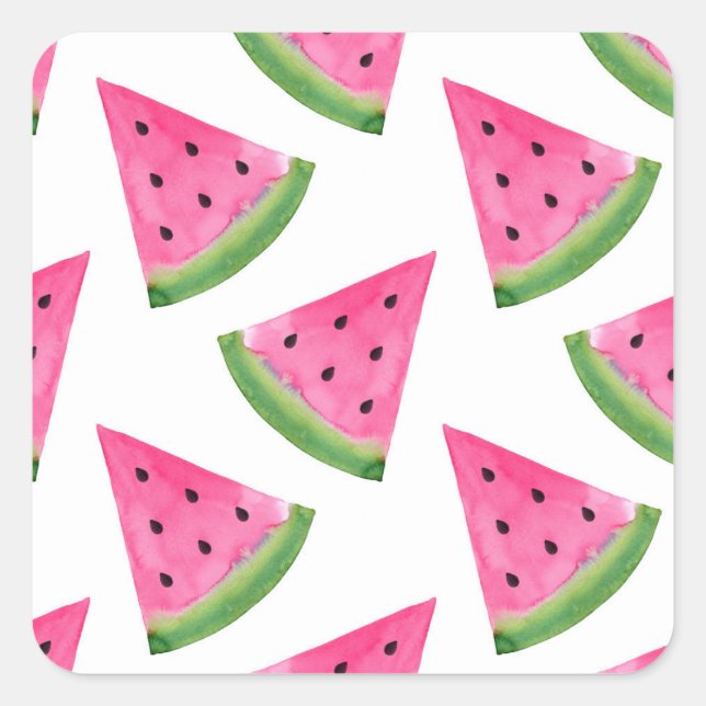 Watercolor Watermelone Wedge Pattern Quadratischer Aufkleber (Vorderseite)