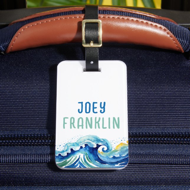 Watercolor Wave Beach Personalisierter Backpack Gepäckanhänger (Vorderseite Insitu 2)