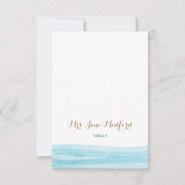 Watercolor Waves Beach Wedelplatz Name Card Einladung (Vorderseite)