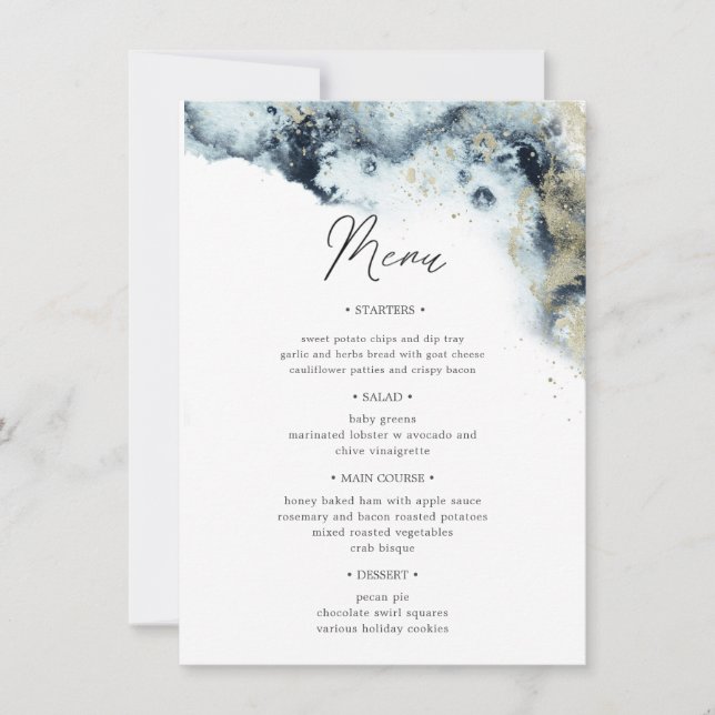Watercolor Waves Mariage Dîner Menu Invitation (Devant)