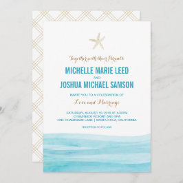 Watercolor Waves Ocean Beach Wedding Invitation