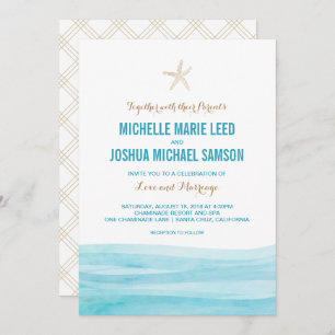 Watercolor Waves Ocean Beach Wedding Invitation