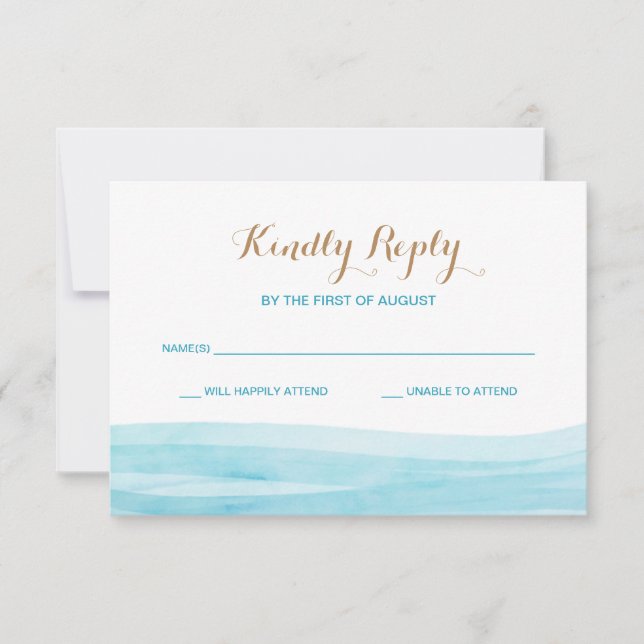 Watercolor Waves Ocean Beach Wedding Response Card RSVP Karte (Vorderseite)
