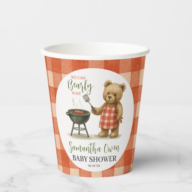 Watercolor We Can Bearly Wait Baby Shower  Pappbecher (Vorderseite)