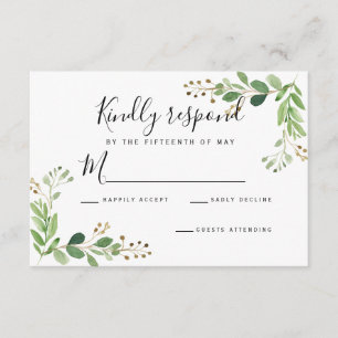 Watercolor Wedding RSVP für Sommerwiese-Blätter Karte