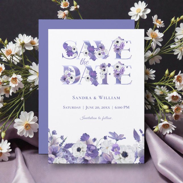 Watercolor Wedding Violet Flowers Save the Date Einladung (Von Creator hochgeladen)