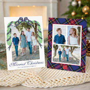 Watercolor-Weihnachts-Kariert-Schleifen-Girlande-S Feiertagskarte