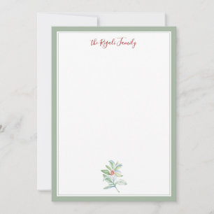 Watercolor-Weihnachts-Stechpalmen- und Beeren-Note Mitteilungskarte