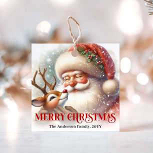 Watercolor-Weihnachtsanhänger mit Santa Rudolph Geschenkanhänger