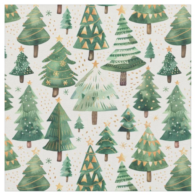 Watercolor Weihnachtsbaumwald Stoff (Nahaufnahme)