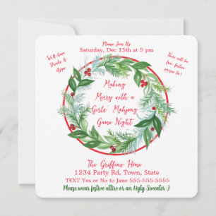 Watercolor Weihnachtsfest Wreath MAHJONG Einladung