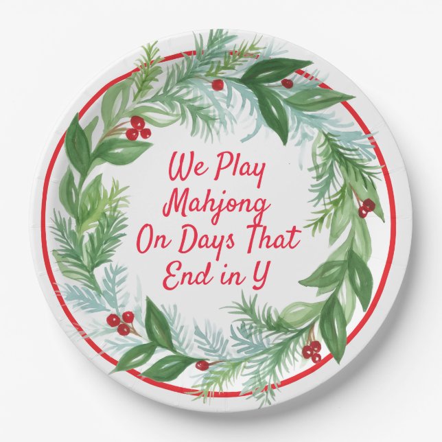 Watercolor Weihnachtsfest Wreath MAHJONG Pappteller (Vorderseite)