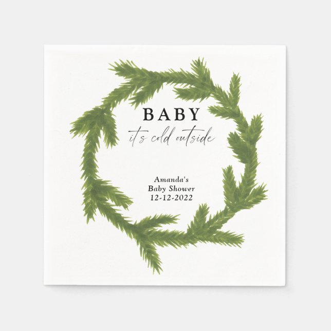 Watercolor Weihnachtskranz Babydusche Serviette (Vorderseite)