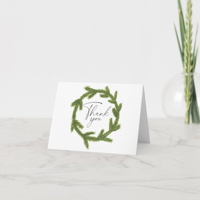 Watercolor Weihnachtskranz im eleganten Winter Dankeskarte (Vorderseite)