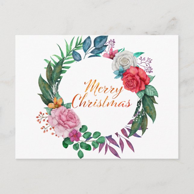 Watercolor Weihnachtskraut Frohe Weihnachten Postkarte (Vorderseite)