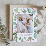 Watercolor-Weihnachtslaub u. Feiertagskarte<br><div class="desc">Frohe Feiertage! Schicken Sie der Familie und den Freunden mit dieser Grünfeiertagskarte Feiertagswünsche. Sie kennzeichnet Aquarellillustration von hollies,  Kiefernnadeln und Eukalyptus und Immergrün mit klassischer Typografie. Personifizieren Sie,  indem Sie Ihr LieblingsFoto kennzeichnen und Namen und Mitteilung addieren. Zusammenpassende Einzelteile sind verfügbar.</div>