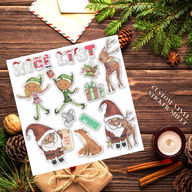 Watercolor Weihnachtsmann Elfen Weihnachten Benutz Aufkleber (Watercolor Santa Elves Christmas Custom Cut Sticker)