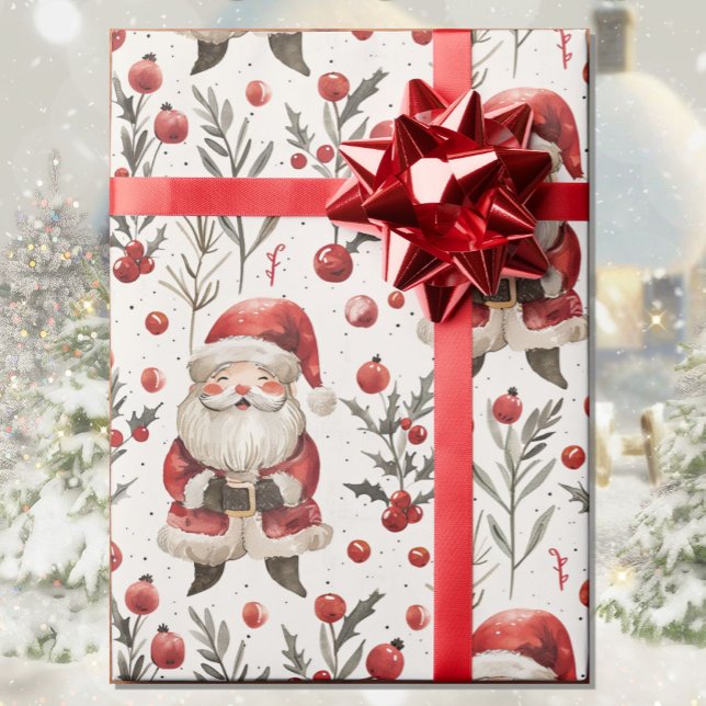 Watercolor Weihnachtsmann Land Hütte Weihnachten Geschenkpapier (Von Creator hochgeladen)