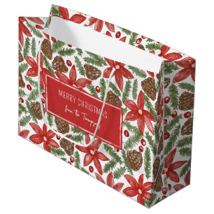 Watercolor-Weihnachtsstern & Kiefer Frohe Weihnach Große Geschenktüte
