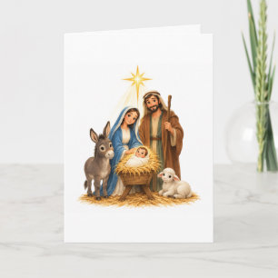 Watercolor-Weihnachtsszene mit Tieren Karte
