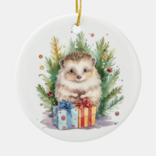 Watercolor Weihnachtszeit-Igel Keramik Ornament
