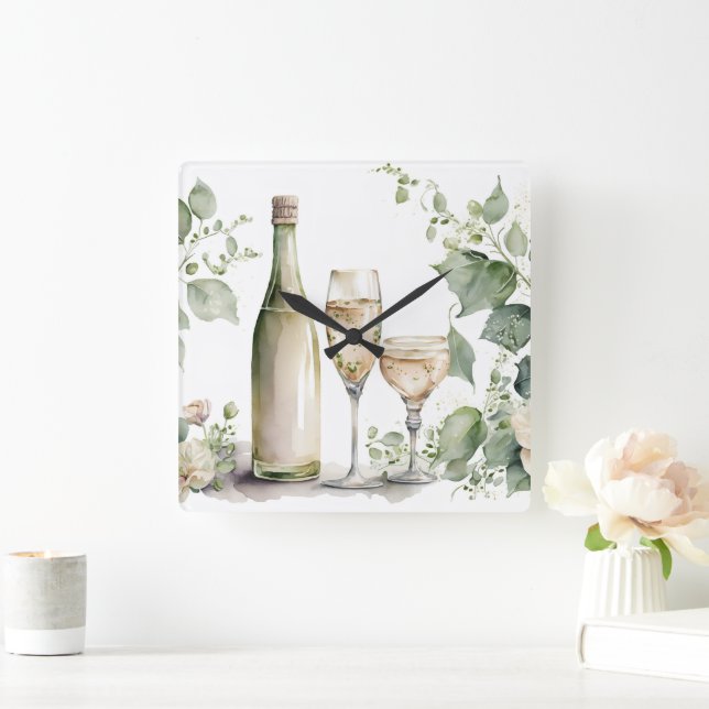 Watercolor Wein Quadratische Wanduhr (Zuhause)
