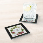 Watercolor Weinkultur und Erde Weintrauben Weinrou Glasuntersetzer<br><div class="desc">Moderne elegante Watercolor Trauben und Reben Holzkranz Familienname Weinkeller Untersetzer - Goldrahmen mit schwarzem Hintergrund</div>