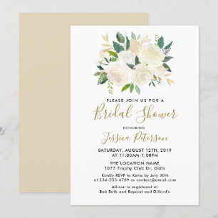 Watercolor-weiße Blumen BridalShower Einladungen