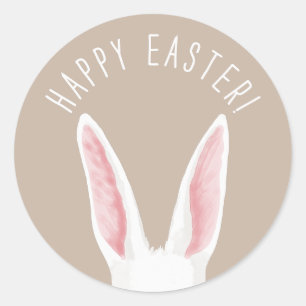 Watercolor Weiße Hasenohren Frohe Ostern Runder Aufkleber