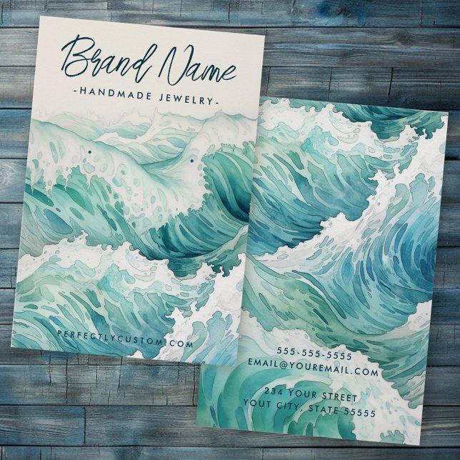 Watercolor-Wellen Blau-Ohrring-Grafikkarte (Watercolor waves blue earring display card)