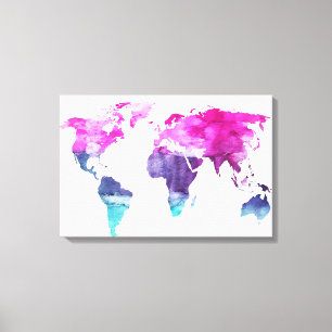 Watercolor Weltkarte Leinwand Kunst, Dichtung und