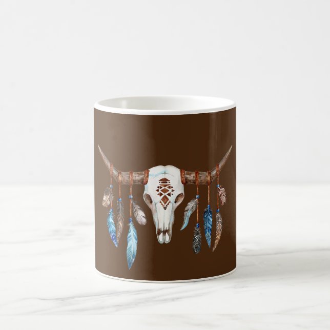 Watercolor Western Skull with Feathers Kaffeetasse (Mittel)