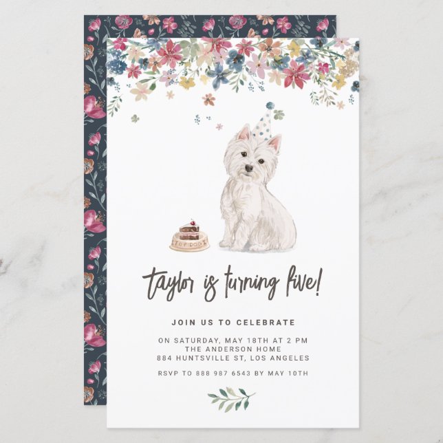 Watercolor Westie Dog Birthday Invitation (Vorne/Hinten)