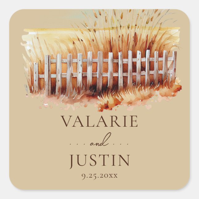 Watercolor Wheat Western WedelSquare Sticker (Vorderseite)