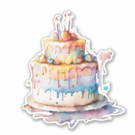 Watercolor Whimsical Birthday Cake Aufkleber