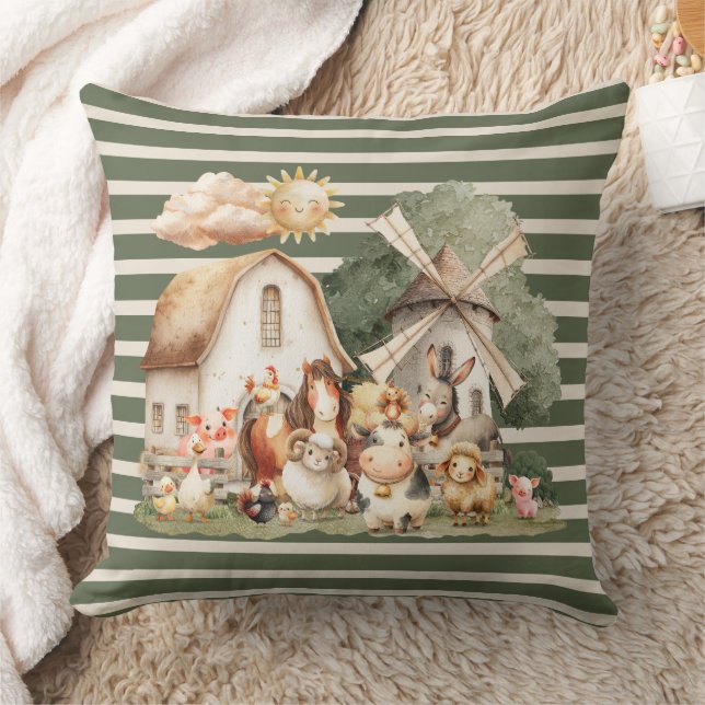 Watercolor Whimsical Farm Animals Kissen (Decke)