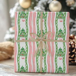 Watercolor Whimsical Striped Christmas Trees Geschenkpapier