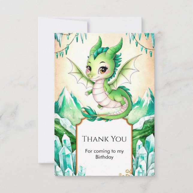 Watercolor Whimsy Dragon Birthday Dankeskarte (Vorderseite)