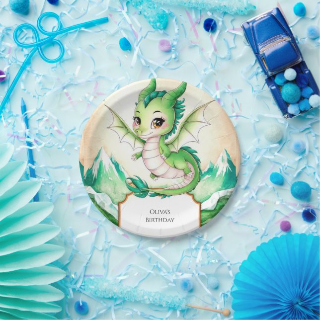 Watercolor Whimsy Dragon Birthday Pappteller (Party)