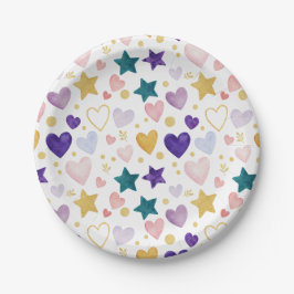 Watercolor Whimsy Hearts & Stars Pappteller