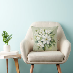 Watercolor White Apple Blossom Bouquet Kissen