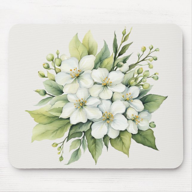 Watercolor White Apple Blossom Bouquet Mousepad (Vorne)