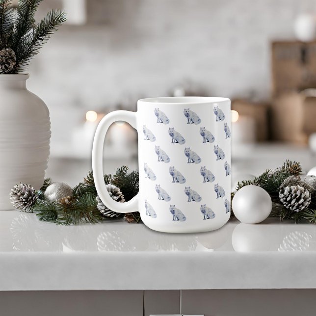 Watercolor White Arctic Fox Weihnachtsmuster Kaffeetasse (Von Creator hochgeladen)