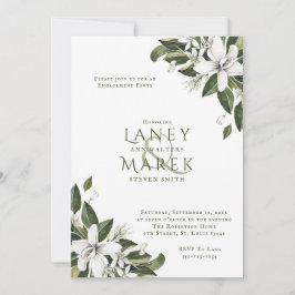 Watercolor White Blossoms Engagement Party Einladung