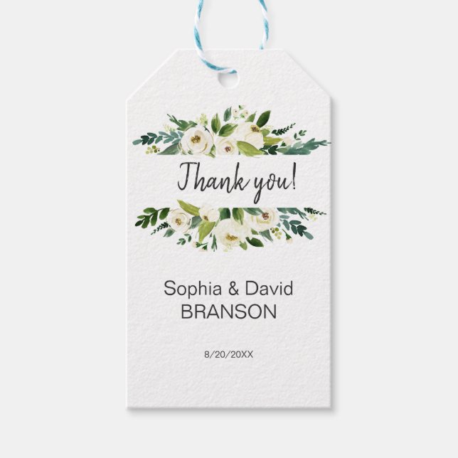 Watercolor White Floral Frame Wedding Geschenkanhänger (Vorderseite)