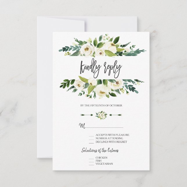 Watercolor White Floral Frame Wedding RSVP Karte (Vorderseite)