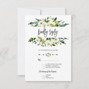 Watercolor White Floral Frame Wedding RSVP Karte