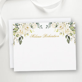 Watercolor White Floral Roses Gold Personalized Mitteilungskarte
