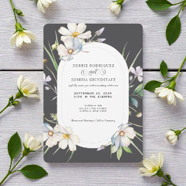 Watercolor White Floral w/Gray Wedding Invitation  Einladung