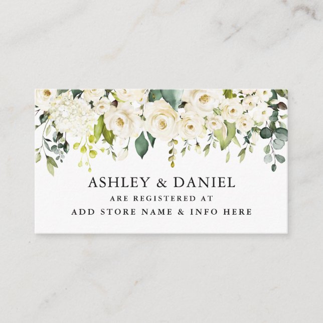 Watercolor White Floral Wedding Registry Begleitkarte (Vorderseite)